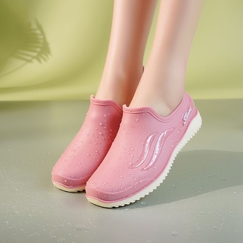 Γυναικείες γαλότσες βροχής PVC, μεσαίο ύψος σωλήνα, επίπεδη φτέρνα, τυπικό πάχος, κατάλληλες για όλες τις εποχές, καθημερινό στυλ