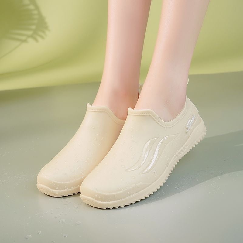 Γυναικείες γαλότσες βροχής PVC, μεσαίο ύψος σωλήνα, επίπεδη φτέρνα, τυπικό πάχος, κατάλληλες για όλες τις εποχές, καθημερινό στυλ