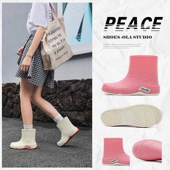 Cizme de ploaie pentru femei, în stil japonez, partea superioară din PVC, gambă scurtă, toc de 1–3 cm, potrivite pentru toate anotimpurile