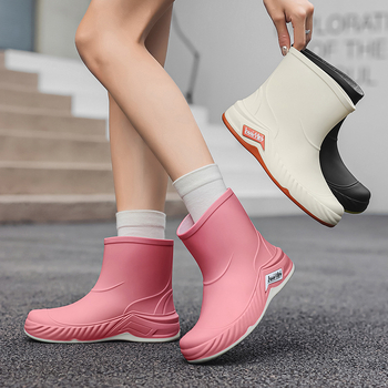 Cizme de ploaie pentru femei, în stil japonez, partea superioară din PVC, gambă scurtă, toc de 1–3 cm, potrivite pentru toate anotimpurile