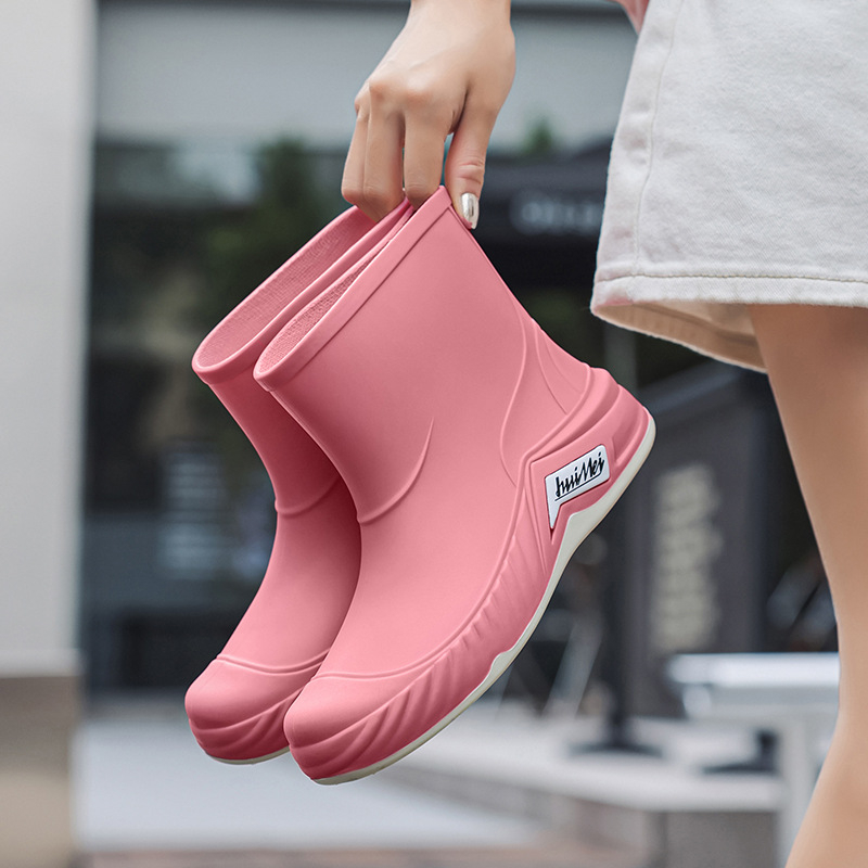 Cizme de ploaie pentru femei, în stil japonez, partea superioară din PVC, gambă scurtă, toc de 1–3 cm, potrivite pentru toate anotimpurile