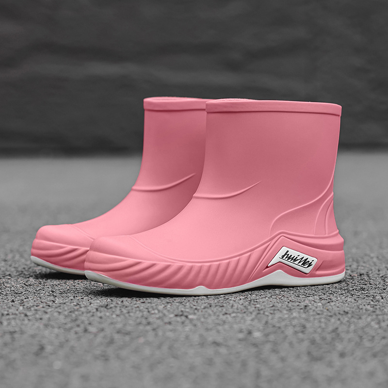 Cizme de ploaie pentru femei, în stil japonez, partea superioară din PVC, gambă scurtă, toc de 1–3 cm, potrivite pentru toate anotimpurile