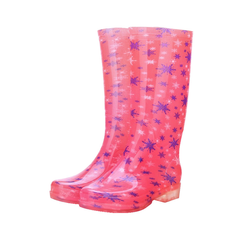 Ženske kišne čizme od PVC-a, visok uspon, fleece unutrašnjost, cvjetni uzorak, otporne na kiseline i lužine