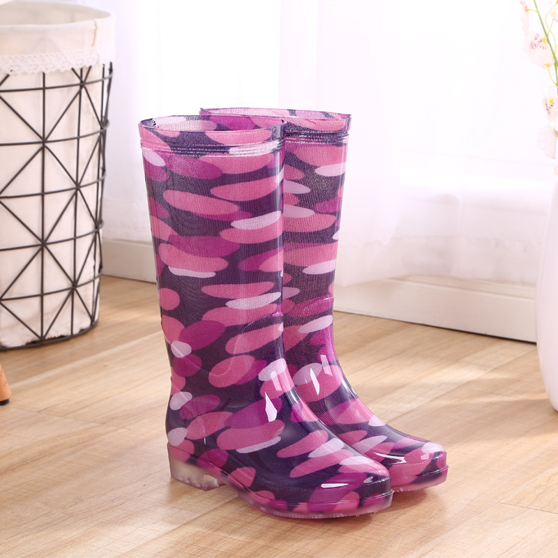 Ženske kišne čizme od PVC-a, visok uspon, fleece unutrašnjost, cvjetni uzorak, otporne na kiseline i lužine