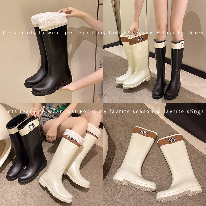 Ženske čizme za kišu, visoki vrat, PVC gornji dio, fleece podstava, vodootporne, niski pet 1–3 cm