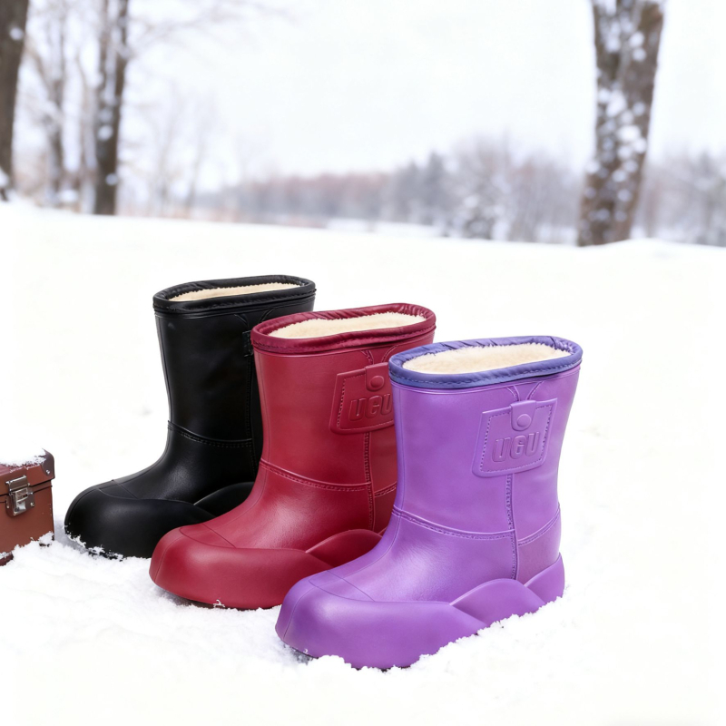 Cizme de ploaie pentru femei, până la mijlocul gambelor, impermeabile, antiderapante, partea superioară EVA, model cu dungi