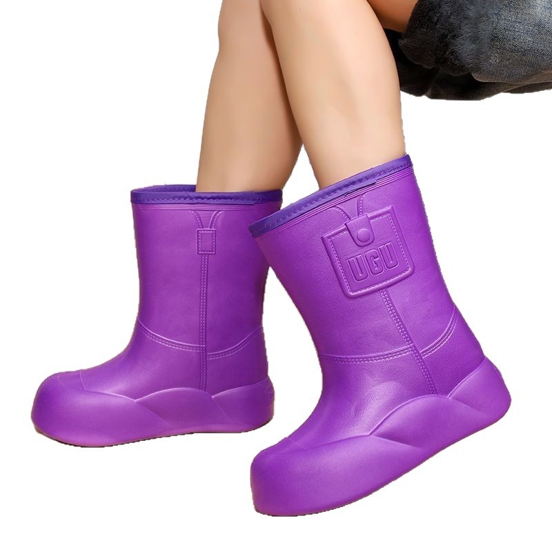 Cizme de ploaie pentru femei, până la mijlocul gambelor, impermeabile, antiderapante, partea superioară EVA, model cu dungi