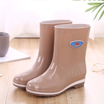 Cizme de ploaie pentru femei din PVC, stil coreean, talie medie, model dungat, impermeabile și antiderapante, toc mic 1–3 cm