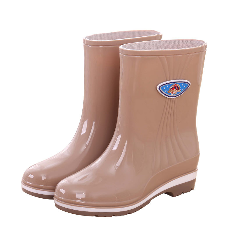 Cizme de ploaie pentru femei din PVC, stil coreean, talie medie, model dungat, impermeabile și antiderapante, toc mic 1–3 cm
