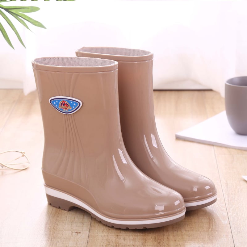 Cizme de ploaie pentru femei din PVC, stil coreean, talie medie, model dungat, impermeabile și antiderapante, toc mic 1–3 cm