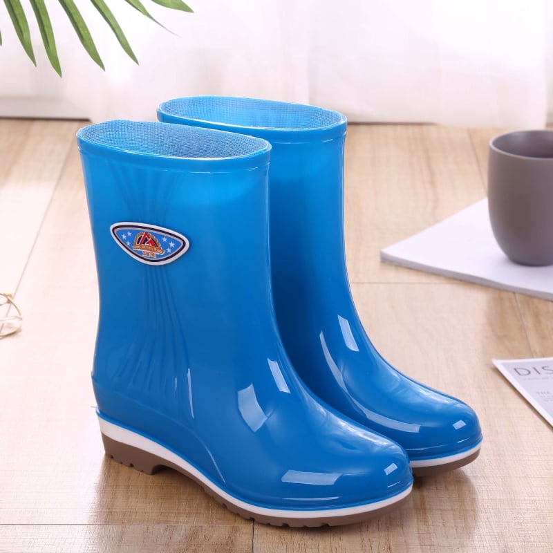 Cizme de ploaie pentru femei din PVC, stil coreean, talie medie, model dungat, impermeabile și antiderapante, toc mic 1–3 cm