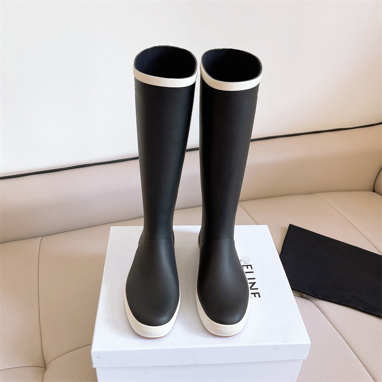 Cizme de ploaie pentru femei din rășină plastică dură, gambă medie, talpă plată, impermeabile, pentru patru sezoane
