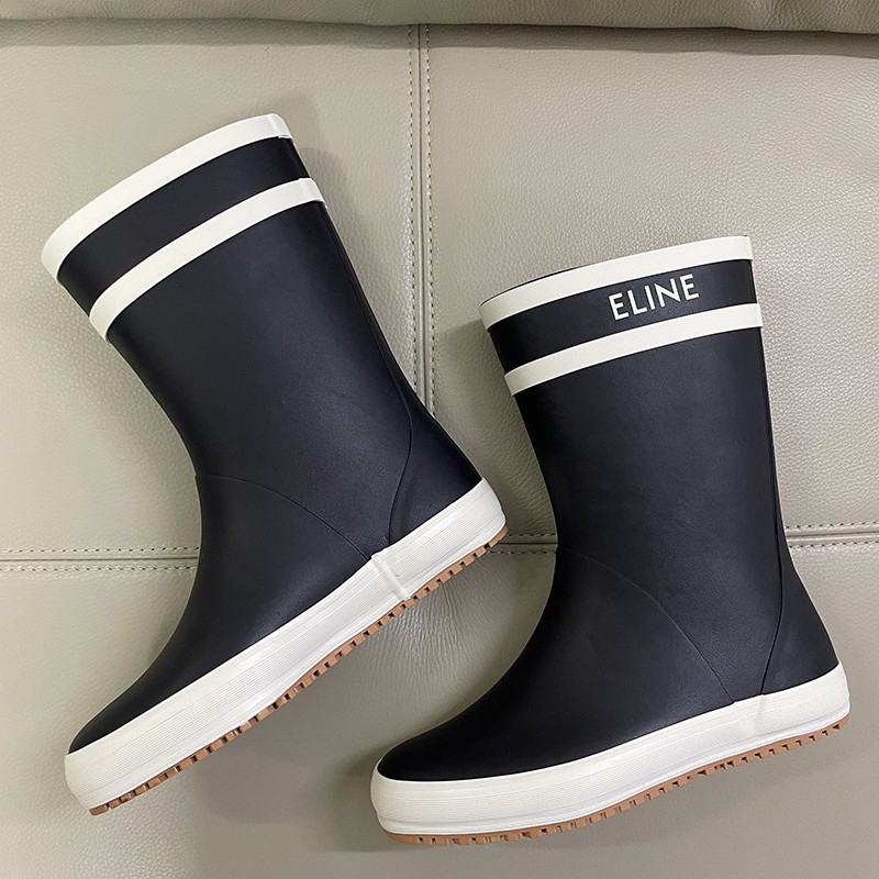 Cizme de ploaie pentru femei din rășină plastică dură, gambă medie, talpă plată, impermeabile, pentru patru sezoane