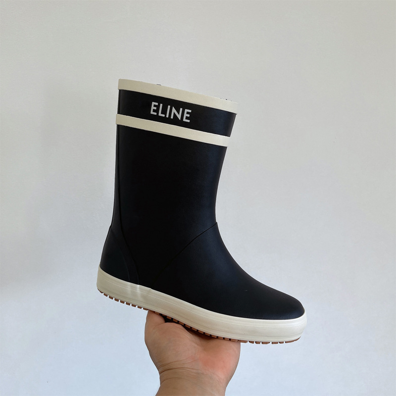 Cizme de ploaie pentru femei din rășină plastică dură, gambă medie, talpă plată, impermeabile, pentru patru sezoane