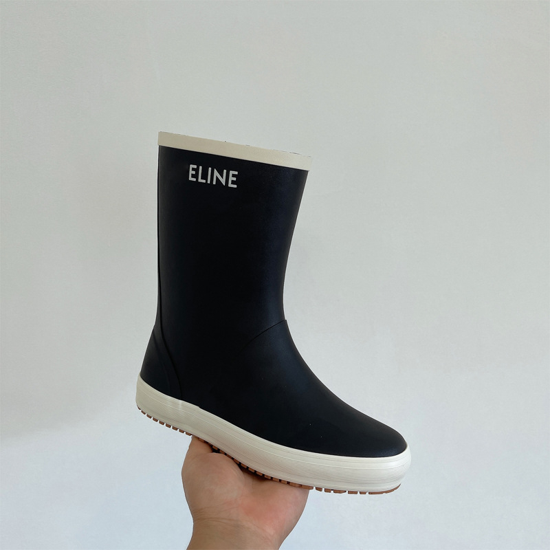 Cizme de ploaie pentru femei din rășină plastică dură, gambă medie, talpă plată, impermeabile, pentru patru sezoane