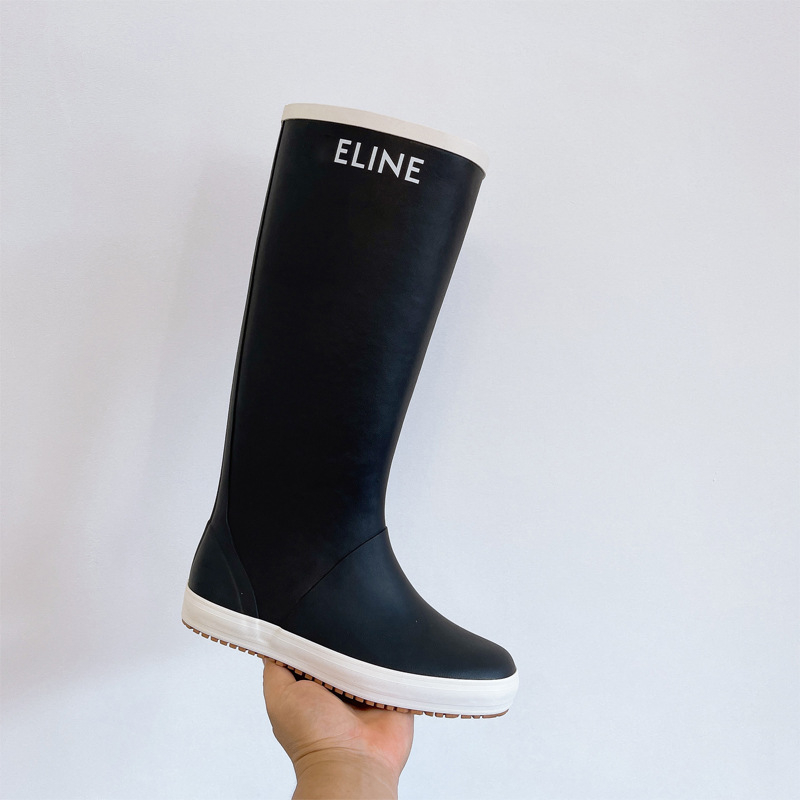 Cizme de ploaie pentru femei din rășină plastică dură, gambă medie, talpă plată, impermeabile, pentru patru sezoane