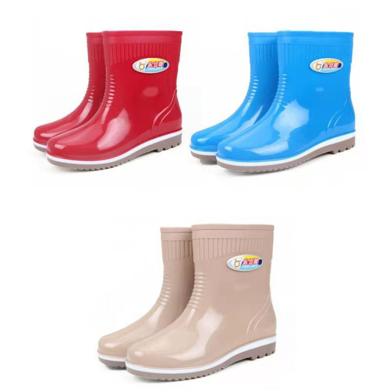 Cizme de ploaie pentru femei din PVC, impermeabile, gambă scurtă, toc mic 1-3 cm, partea superioară din PVC, pentru toate anotimpurile