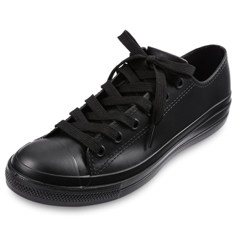 Cizme de ploaie pentru femei din PVC, gleznă joasă, închidere cu curea, toc plat, talpă îngroșată