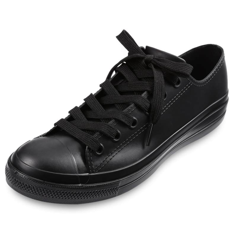 Cizme de ploaie pentru femei din PVC, gleznă joasă, închidere cu curea, toc plat, talpă îngroșată