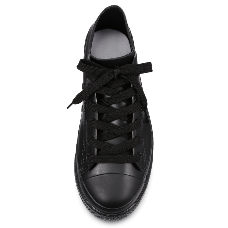 Cizme de ploaie pentru femei din PVC, gleznă joasă, închidere cu curea, toc plat, talpă îngroșată