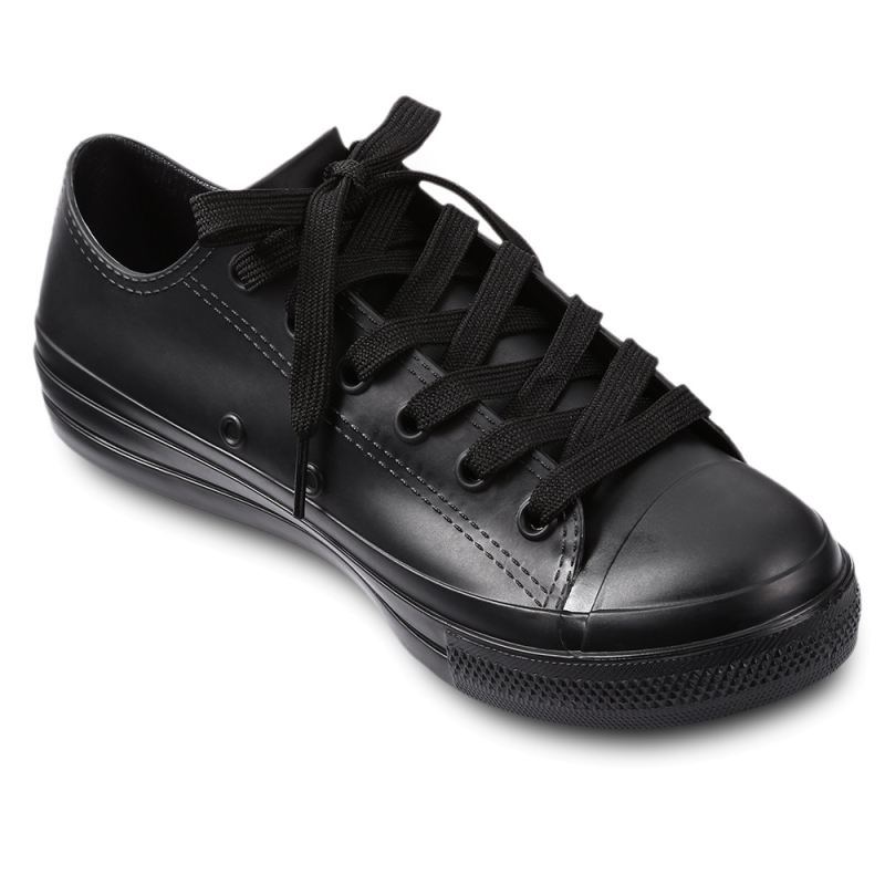 Cizme de ploaie pentru femei din PVC, gleznă joasă, închidere cu curea, toc plat, talpă îngroșată