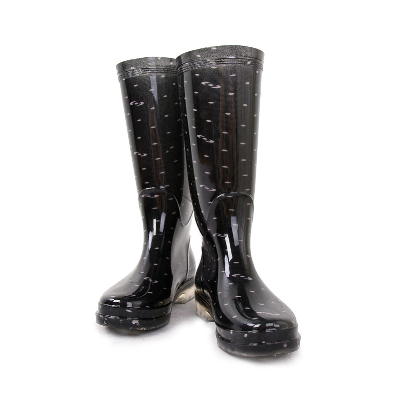 Ghete de ploaie pentru femei, cu tiv înalt, model cu buline, PVC partea superioară, impermeabile, pentru toate anotimpurile