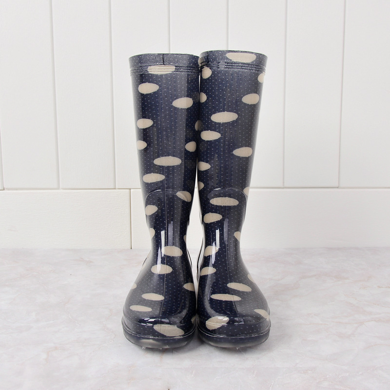 Ghete de ploaie pentru femei, cu tiv înalt, model cu buline, PVC partea superioară, impermeabile, pentru toate anotimpurile