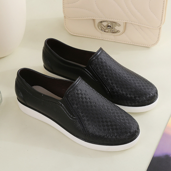 Ghete de ploaie pentru femei - partea superioară din PVC, gambă joasă, model grilă, toc plat, stil zilnic