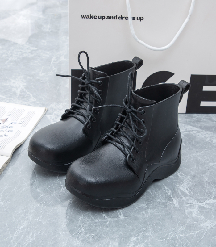 minihelisha Ženske PVC čizme za kišu – PVC gornji dio, niski ovratnik, četiri sezone, srednje visoka petna 3–5 cm, zatvaranje socket