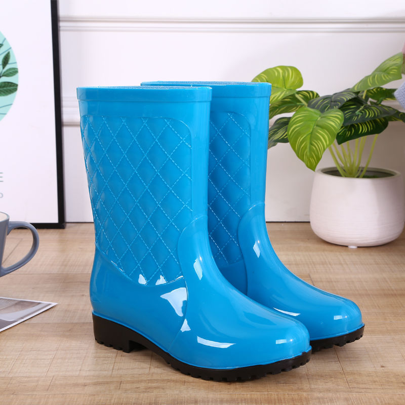Ženske crvene PVC čizme za kišu do polovice potkoljenice, niski pet, korejski stil, jednobojne