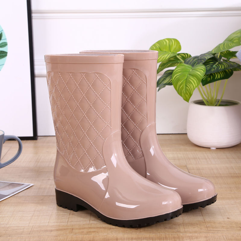 Ženske crvene PVC čizme za kišu do polovice potkoljenice, niski pet, korejski stil, jednobojne