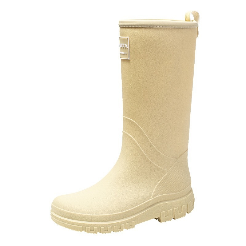 Ženske kišne čizme u korejskom stilu, vodootporne, srednje visoke, PVC gornji dio, slip-on zatvaranje, niski pet 1–3 cm