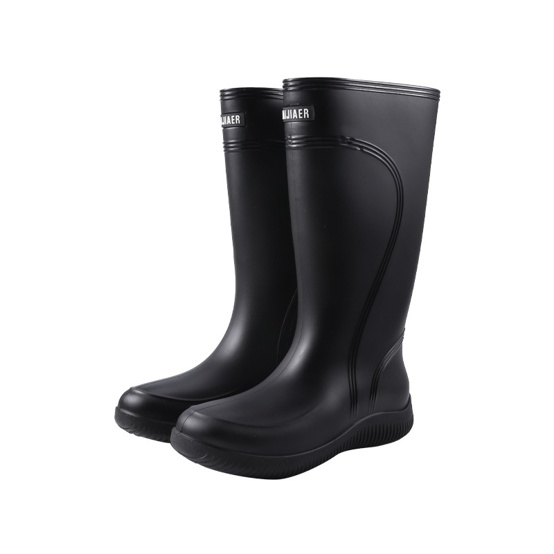 Ghete de ploaie pentru femei, partea superioară din PVC, gambă înaltă, toc mic 1–3 cm, patru sezoane, închidere cu mansetă