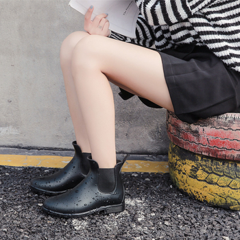 Ženske PVC čizme za kišu, kratki gornji dio čizme, debeli dizajn, niski pet 1–3 cm, protuklizna potplat