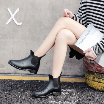 Ženske PVC čizme za kišu, kratki gornji dio čizme, debeli dizajn, niski pet 1–3 cm, protuklizna potplat