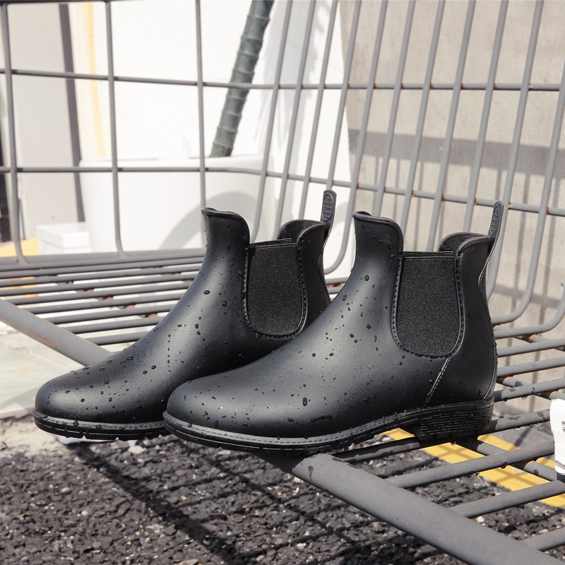 Ženske PVC čizme za kišu, kratki gornji dio čizme, debeli dizajn, niski pet 1–3 cm, protuklizna potplat