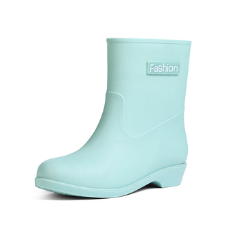 Cizme de ploaie pentru femei, până la jumătatea gambei, patru sezoane, impermeabile, căptușite cald cu catifea, exterior PVC, toc redus 1–3 cm