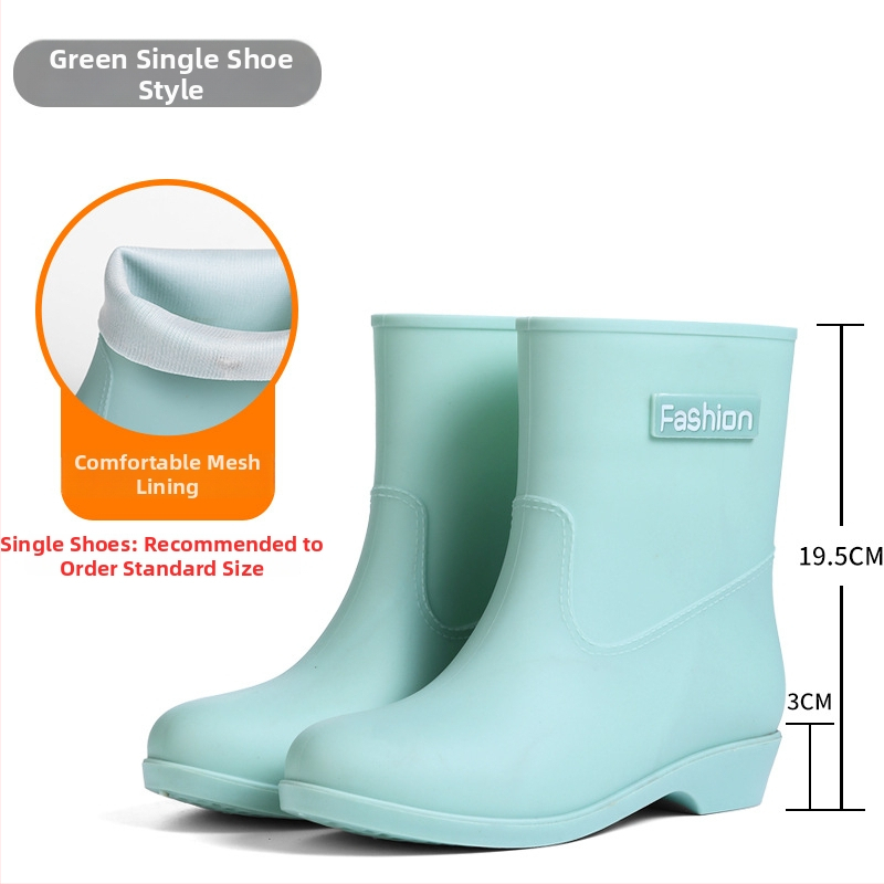 Cizme de ploaie pentru femei, până la jumătatea gambei, patru sezoane, impermeabile, căptușite cald cu catifea, exterior PVC, toc redus 1–3 cm