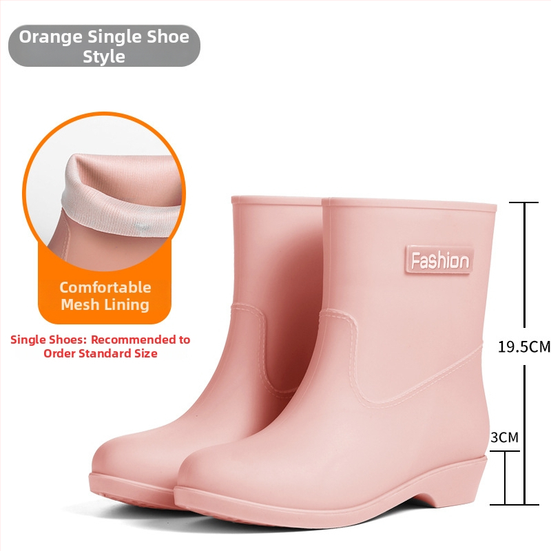 Cizme de ploaie pentru femei, până la jumătatea gambei, patru sezoane, impermeabile, căptușite cald cu catifea, exterior PVC, toc redus 1–3 cm