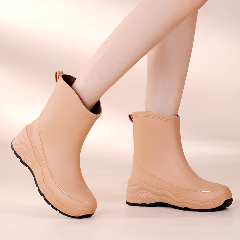 Ženske čizme za kišu, protuklizne, srednje visine, PVC gornji dio, vodootporne, niski pet 1–3 cm