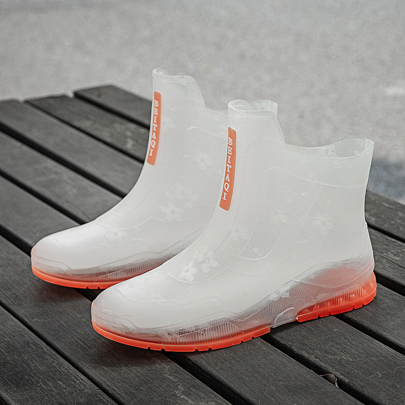Ženske čizme za kišu PVC, proziran uzorak, kratak štit dizajn, niski potpetica 1–3 cm