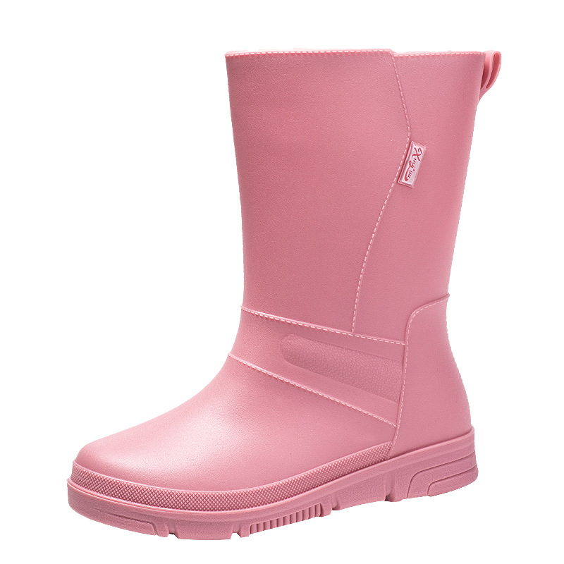 Ženske čizme za kišu, PVC gornji dio, srednja duljina do potkoljenice, niski pet 1–3 cm, jednostavni uzorak