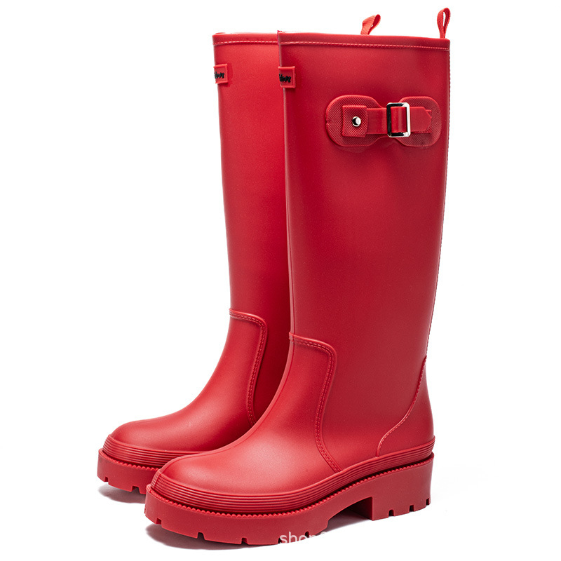 Cizme de ploaie pentru femei, înalte, impermeabile, partea superioară din PVC, talpă groasă, toc mic 1–3 cm, pentru drumeții în aer liber