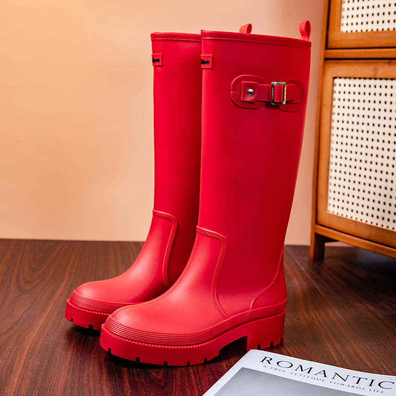 Cizme de ploaie pentru femei, înalte, impermeabile, partea superioară din PVC, talpă groasă, toc mic 1–3 cm, pentru drumeții în aer liber