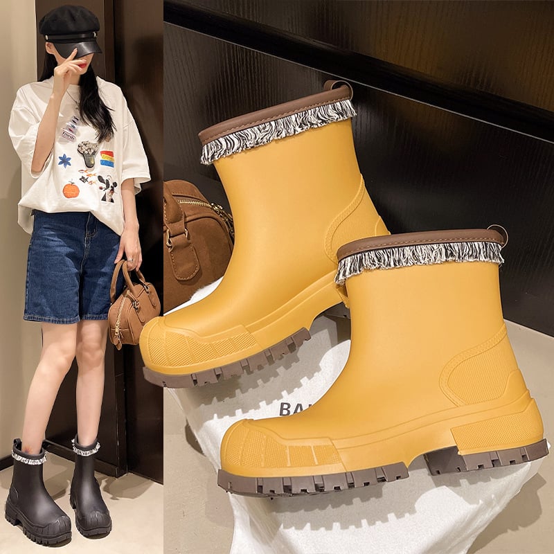 Γυναικείες PVC μπότες βροχής, χαμηλό ύψος, 3–5 cm τακούνι, μονοχρωμικός σχεδιασμός