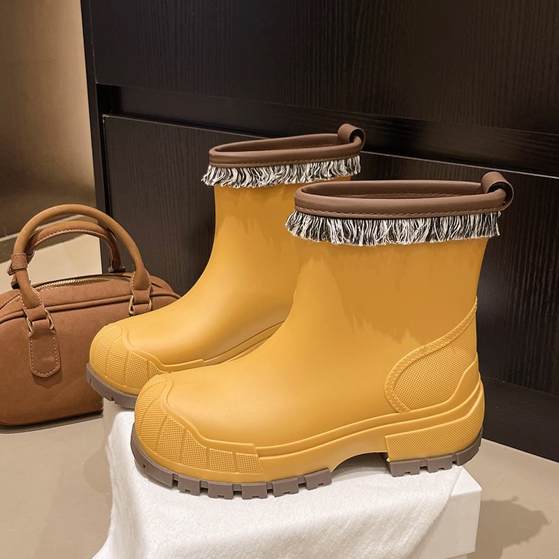 Γυναικείες PVC μπότες βροχής, χαμηλό ύψος, 3–5 cm τακούνι, μονοχρωμικός σχεδιασμός