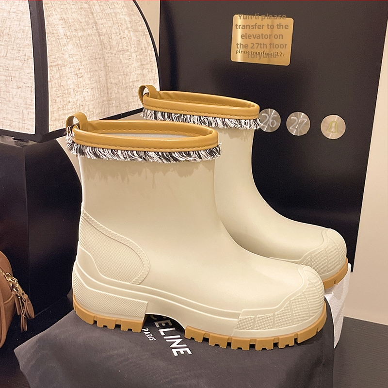 Moterys PVC lietaus batai, žemas viršelis, 3–5 cm kulnas, vieno tonas dizainas