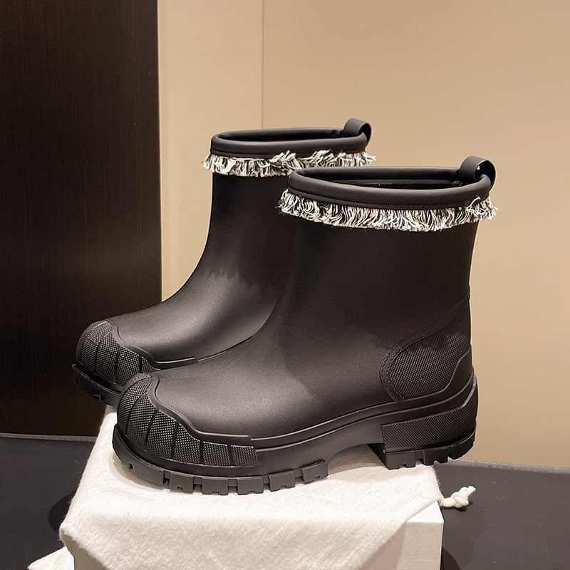 Γυναικείες PVC μπότες βροχής, χαμηλό ύψος, 3–5 cm τακούνι, μονοχρωμικός σχεδιασμός