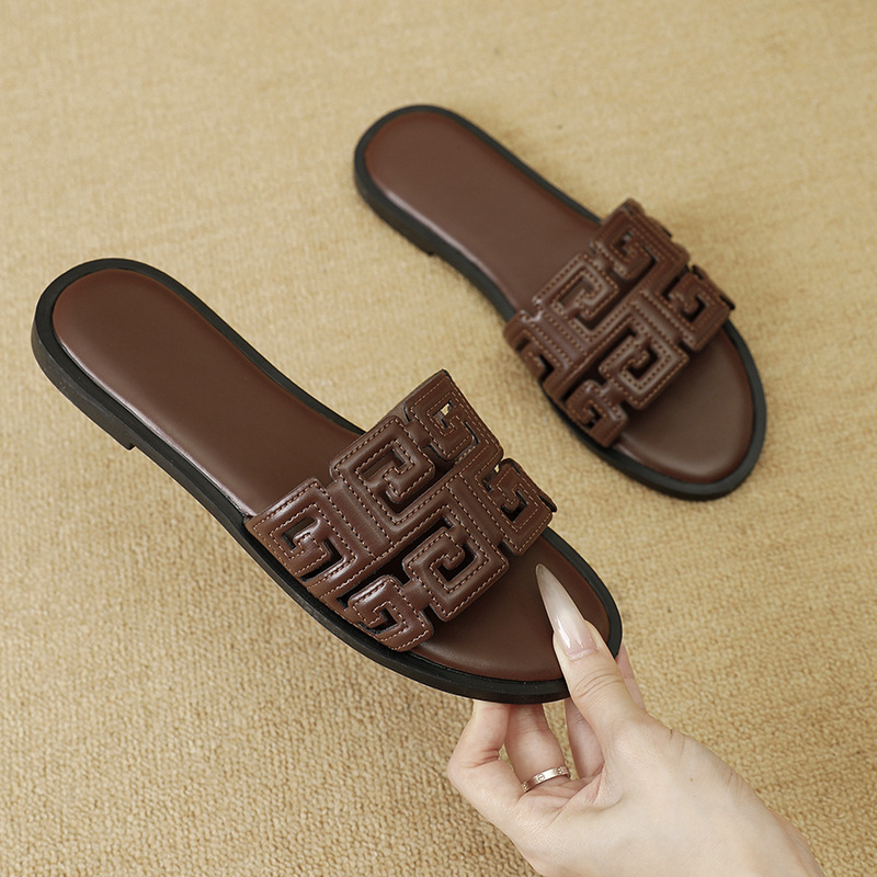 Ženske sandale od umjetne kože, PU podstava, TPR đon, slip-on, ravna đon, debljina đona 0–3 cm, ljeto 2025