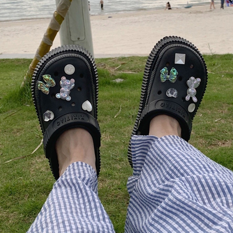 Γυναικεία PVC διατρήτα σανδάλια με κρύσταλλα σε σχέδιο αρκούδας, καρτούν μοτίβο, αντιολισθητική σόλα